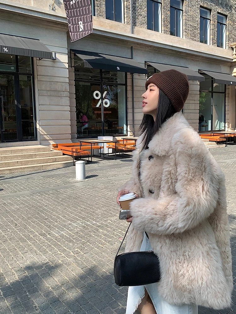 Fur Coat Women's Mid-Length Thickened WarmFur Integrated Autumn and Winter Young Style Solid Color Fashion Loose Single-Breasted