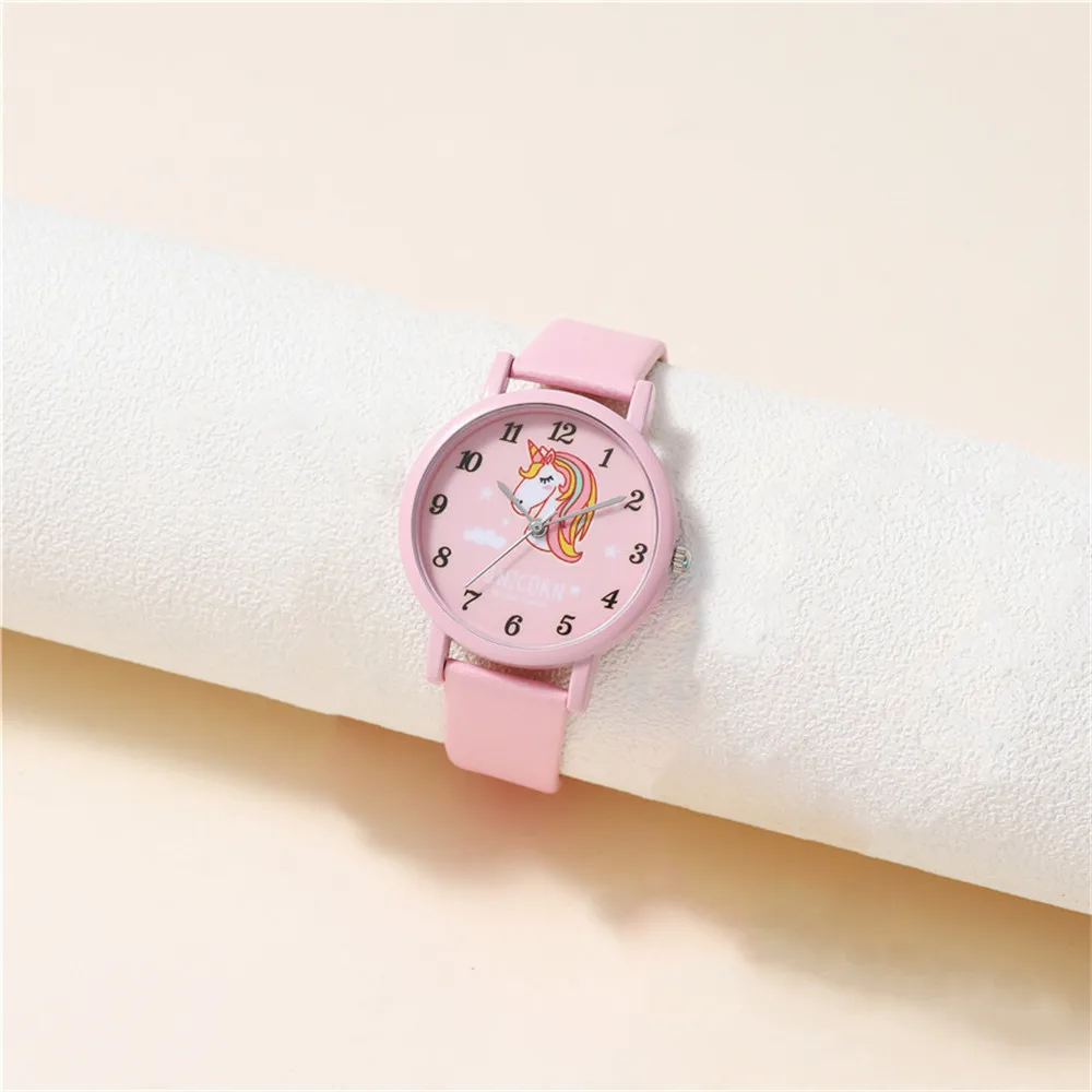 cute pink pu leather band unicorn Children\'s cartoon watch