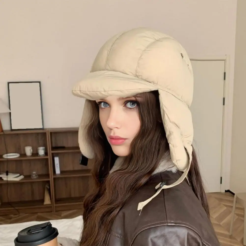 Winter Ear Flap Hat Lei Feng Hat Winter Down Cap Windproof Weather Headwear Adjustable Buckle Autumn Solid Color Warm Headgear