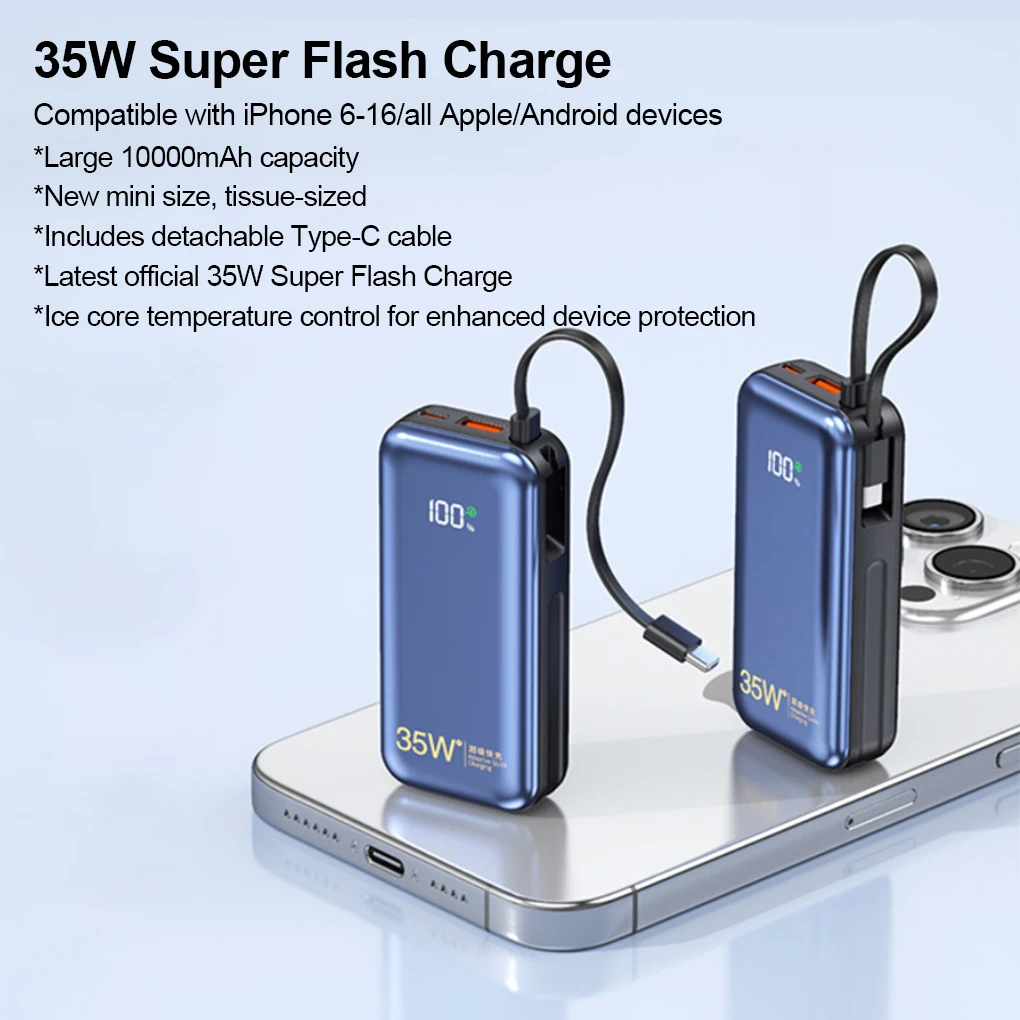 

35 Вт Power Bank 10000 мАч Большая емкость Быстрая зарядка Портативный Power Bank Светодиодный цифровой дисплей Индивидуальные зарядные устройства