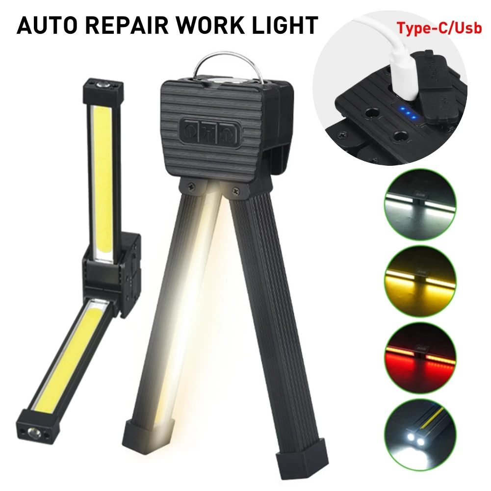 Waterproof Led Flashlight Gym Lamp Light Posing With Magnet Rechargeable Flashlight With Hook 7-grade Dimming 180Degree Foldable