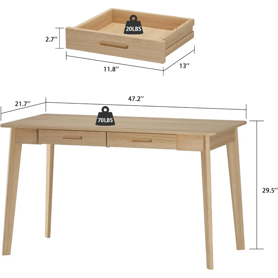 مكتب كمبيوتر منزلي مكتب كونر مع درجين طاولة كتابة للدراسة للمنزل والمكتب لون خشبي 47.2 عرض × 23.6 عمق × 29.1 ارتفاع #2