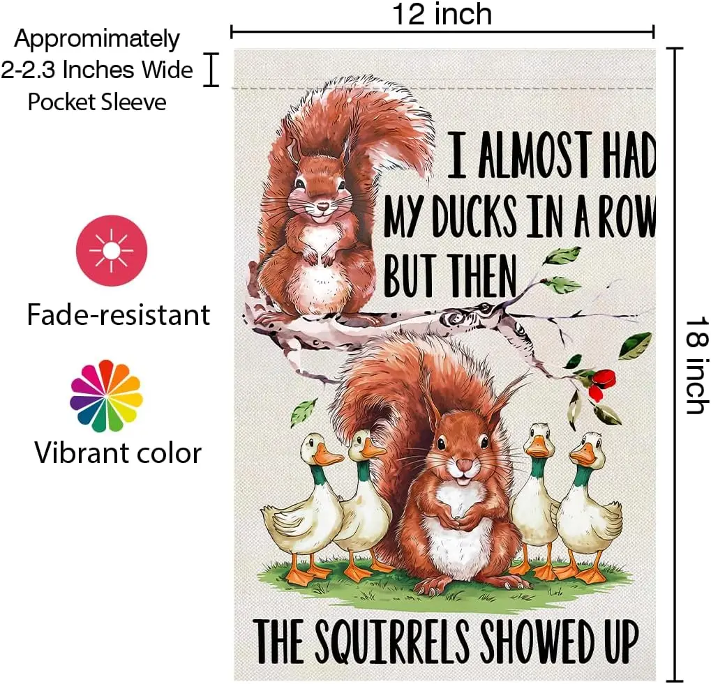 I Almost My Ducks In A Row Garden Flag - 12X18 Squirrels Garden Flag - Cute Yard Outside Flag - Double Sided Funny Garden Fl zzo