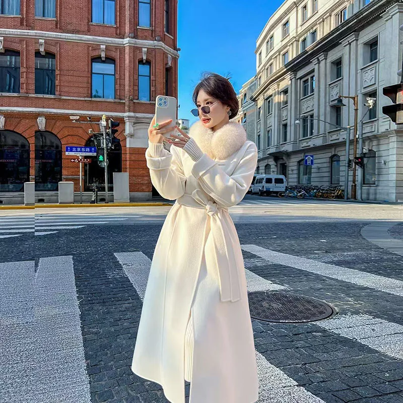 

2024 Autumn and winter new fashion Korean version loose temperament thickened medium long woolen coat for women