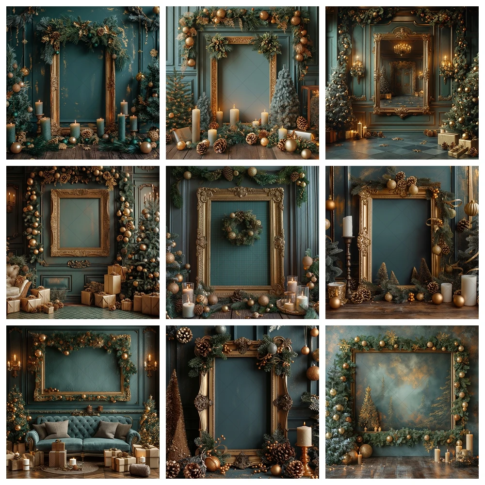 الشتاء الأخضر عيد الميلاد إطار التصوير خلفية مخصصة شجرة عيد الميلاد الأطفال الأسرة صورة مربع لوازم الديكور الدعامة