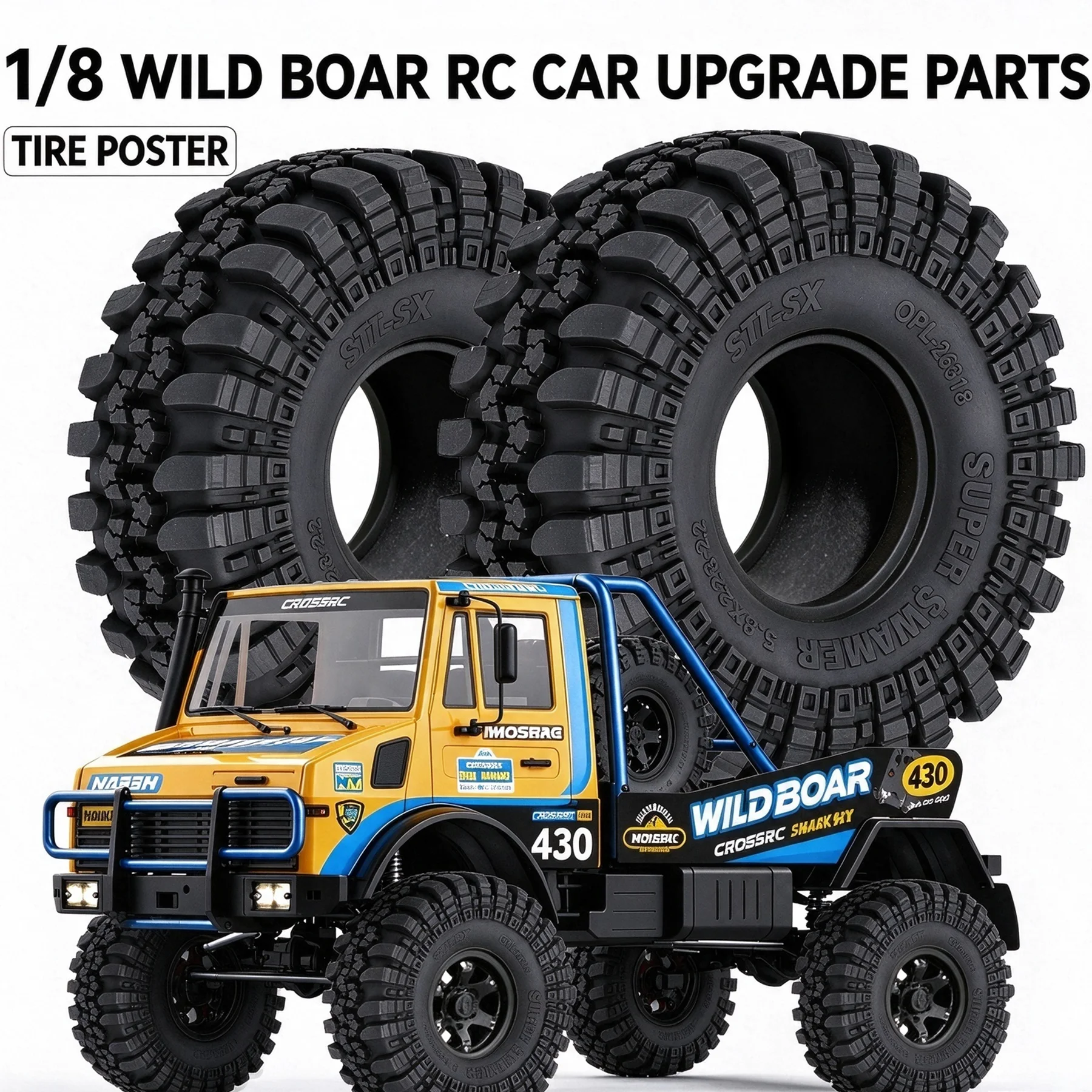 RED SPIDER 4Pcs  2.2 Inch Super Swamper RC Mud Tyres Rubber Offroad Tires Fit 1:10 Axial Wraith RR10 Traxxas TRX6 Crawler Parts