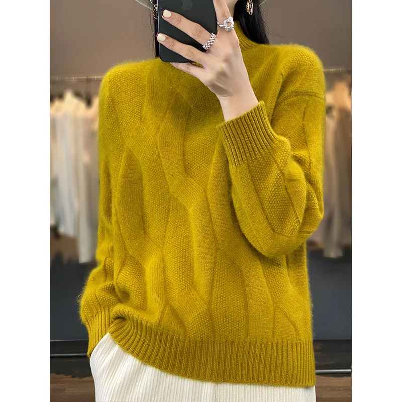 Pull à manches longues pour femme, vêtement décontracté, col mi-haut, en tricot, mode coréenne, nouvelle collection automne