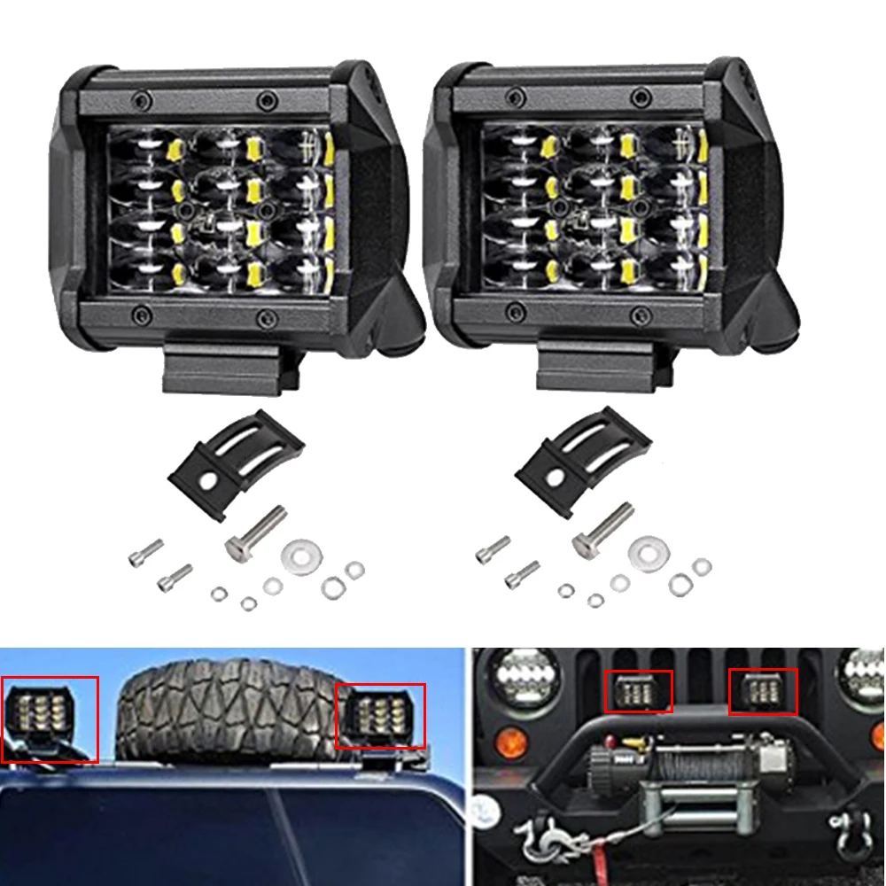 2pcs 4 inch 72W Quad Row 6D Lens LED Light Bar Waterproof LED Work Diving Spot Lights for Off Road Jeep ATV AWD SUV 4WD 4X4 Boat