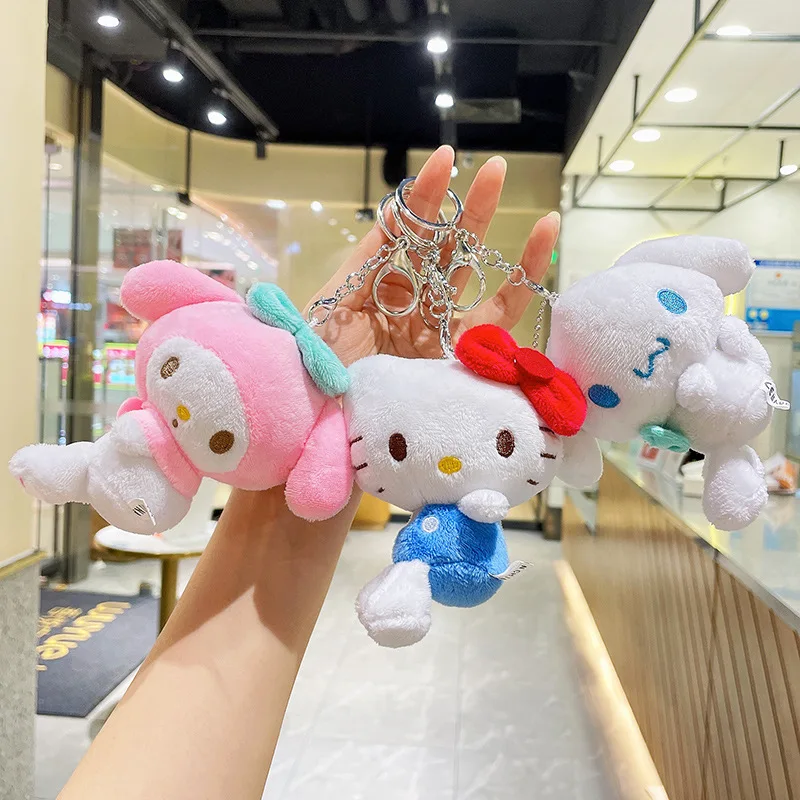 Sanrio Hello Kitty Plush Keychain Melody Cinnamoroll Pompompurin 10cm Stuffed Soft Doll Key Ring Plushies Bag Kids Pendant Gift