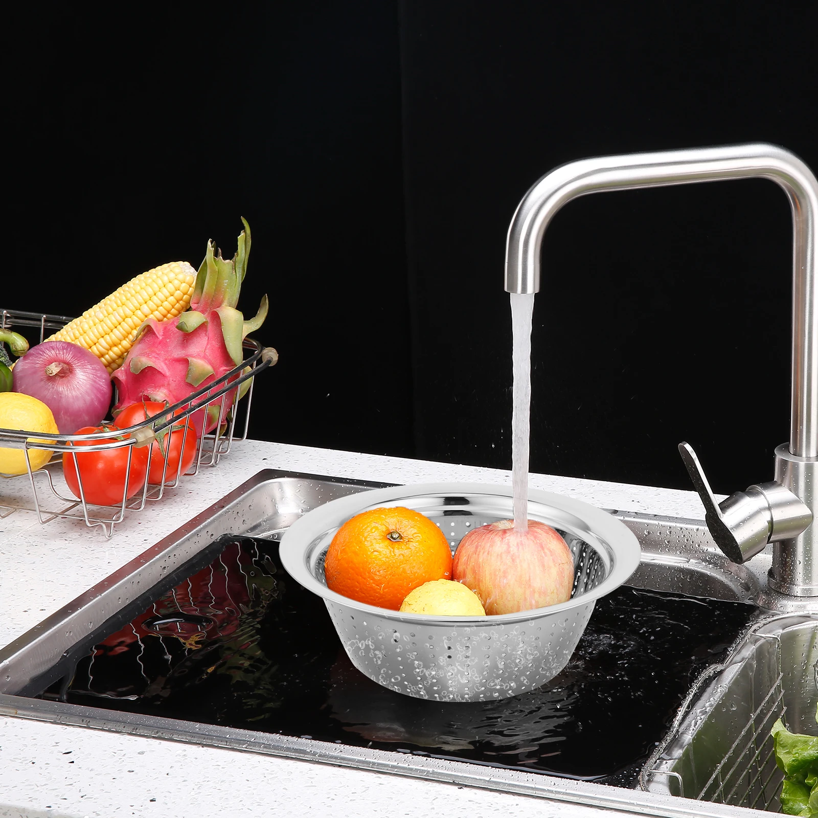 

3pcs Stainless Steel Colander Rice Washer Vegetable Washing Basin Food Strainer Kitchen Accessories Multifunctional Drainage
