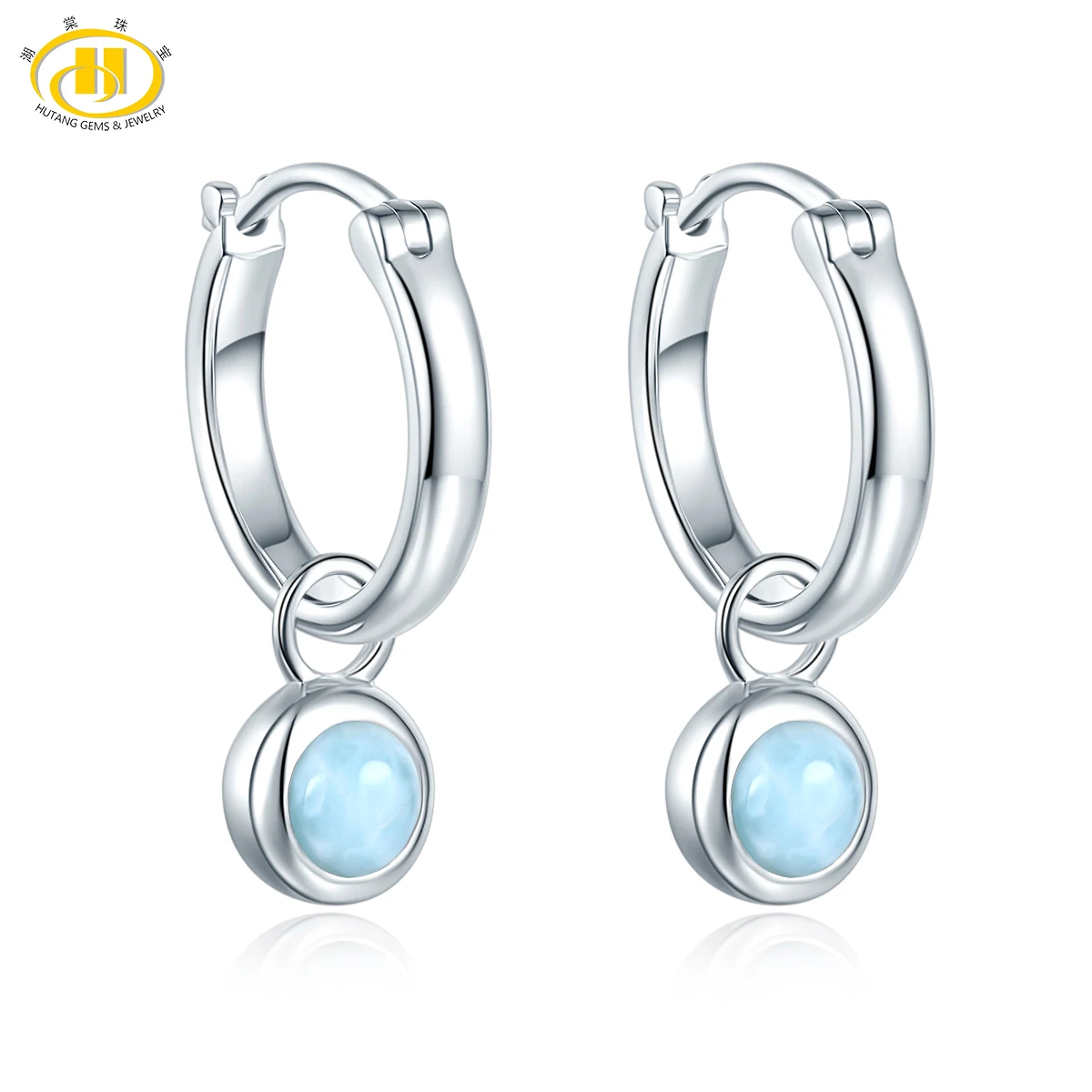 Stock Clearance Natural Larimar Sterling Silver Hoop Earrings 0.56 Carat Genuine Gemstone Fashion Style Fine Jewelry for Women