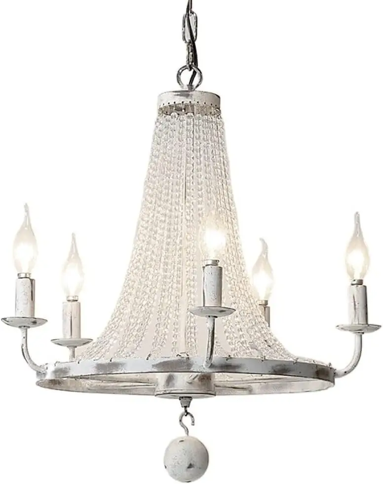 

Indoor Chandelier, Shabby Chic White Chandelier, Creative Retro Crystal Hanging Light Crystal Hanging Beads and Sparkling