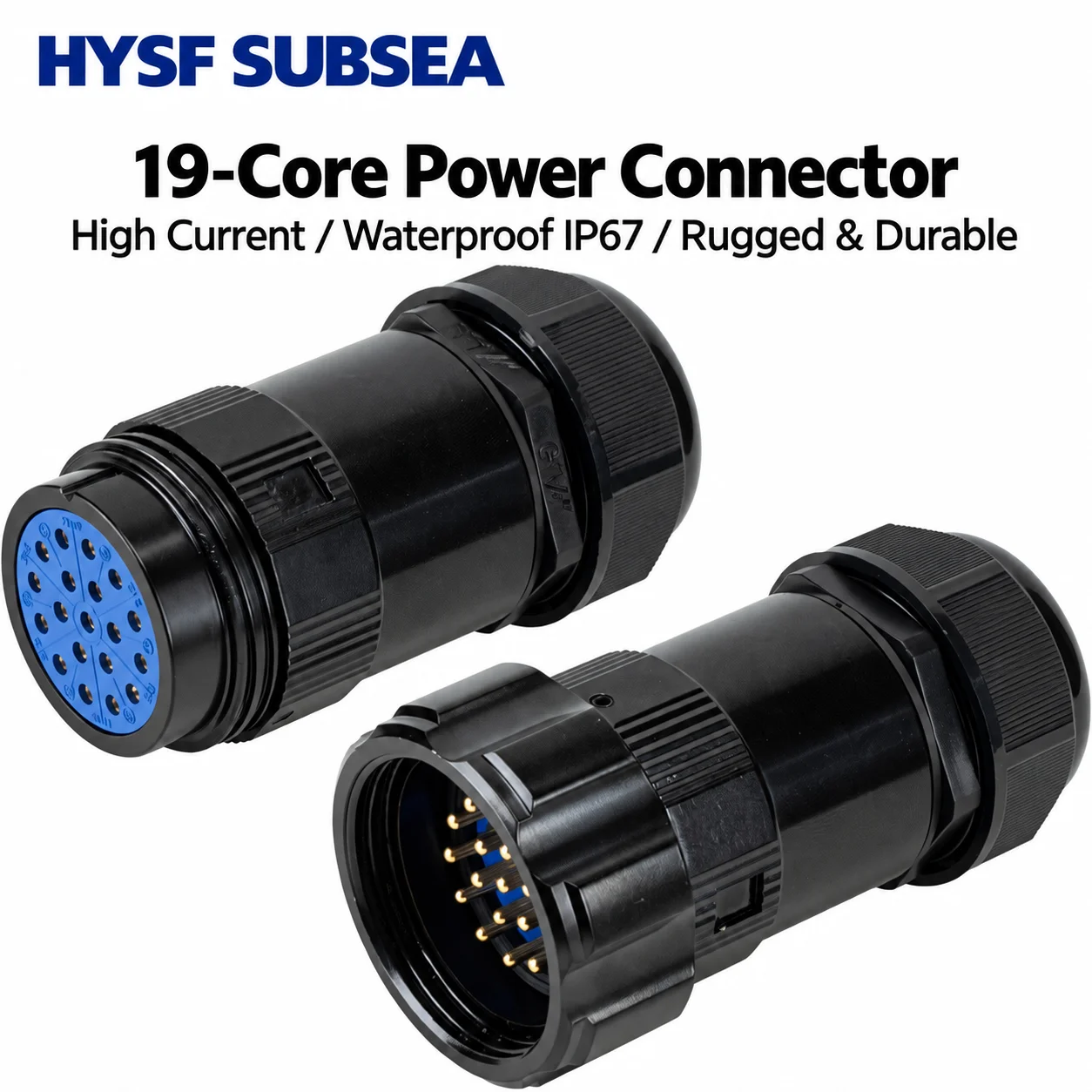 HYSF-SUBSEA 19 Pin Male Plug Inline Connector for Automobile Battery Pile Aluminum Housing Gold-plated Brass Pins