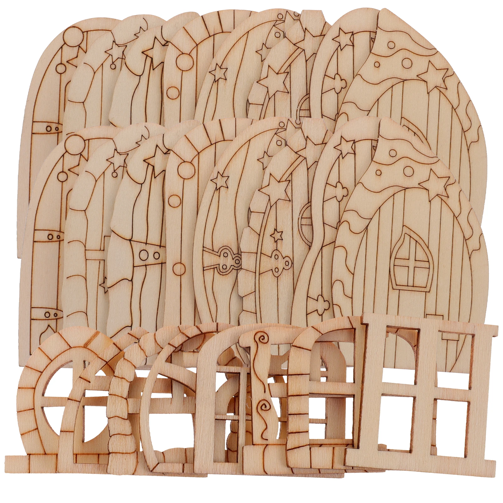 

64 Pcs Wooden Fairy Tale Doors Window Decoration Miniature Crafts Small Houses Crafting Unfinished Elf Door Set Sewing