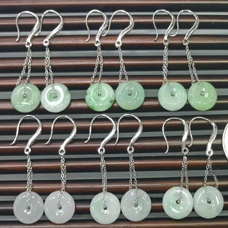 Natural Myanmar a Goods Gourd Jade for Women Peace Buckle Ear Hook Hanging Gift Earrings