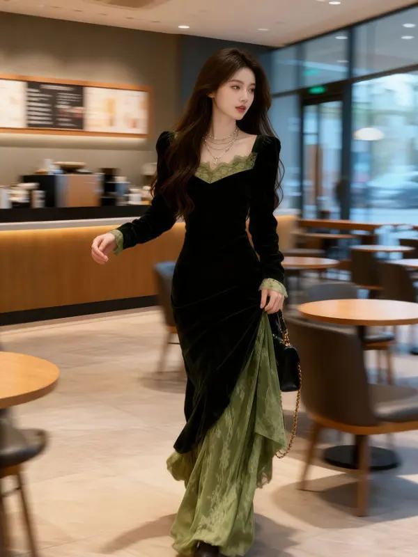 

Ele Velvet Dr Gentle Sle Unique Waist-Cinching Slimming Long Gown for Autumn And Winter Wedding And Par Ocns