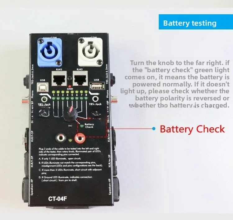 Audio line tester, line tester, testing tool tester, Canon 6.35 audio line network on/off measurement