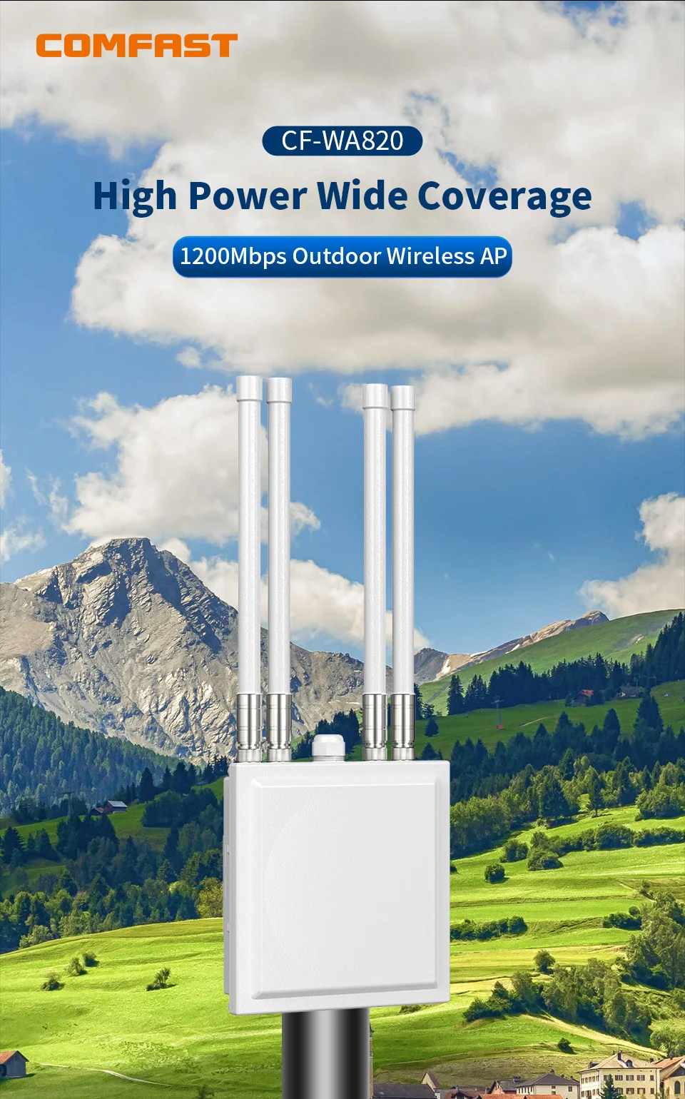 AC1200 Outdoor High Power Wireless AP 2.4GHhz 5GHz Long Range Outside Router WiFi Access Point with PoE and IP67 Waterproof