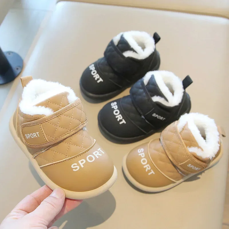 New Simple Baby Non-Slip Fleece Cotton Shoes Kids Warm Cotton Shoes Toddler Soft-Soled Warm Walking Shoes Children's Snow Boots