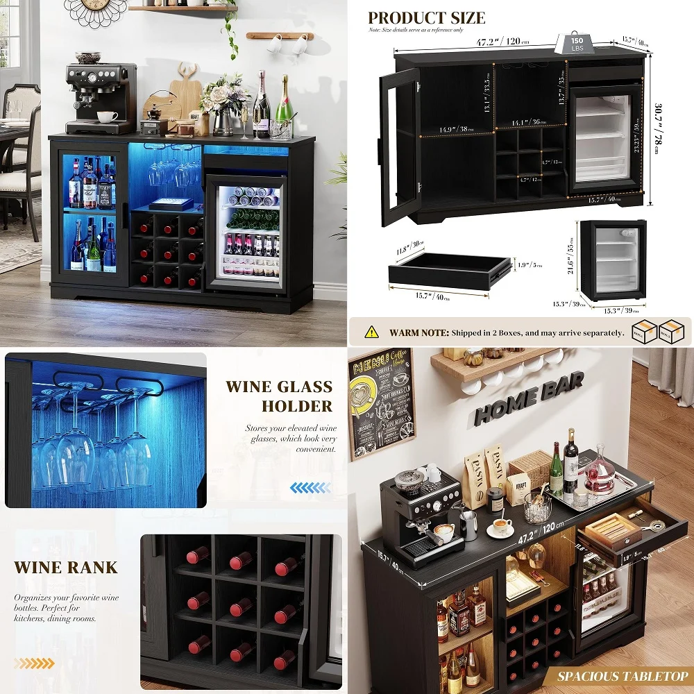 

Fridge Cabinet Fridge Included, Fluted Coffee Bar Cabinet with Refrigerator, Pull Out Drawer amp Storage Cabinets, 31.5 Liquor