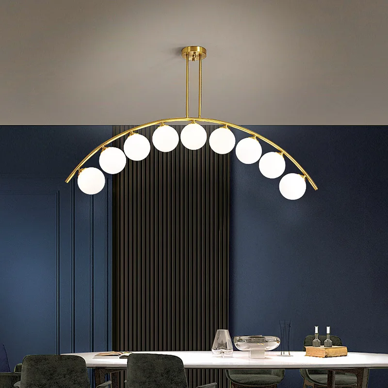 

Nordic Minimalist Restaurant Long Strip Ceiling Light Creative Bar Counter Curved Ball in Ball Glass Bubble Lamp Pendant Light
