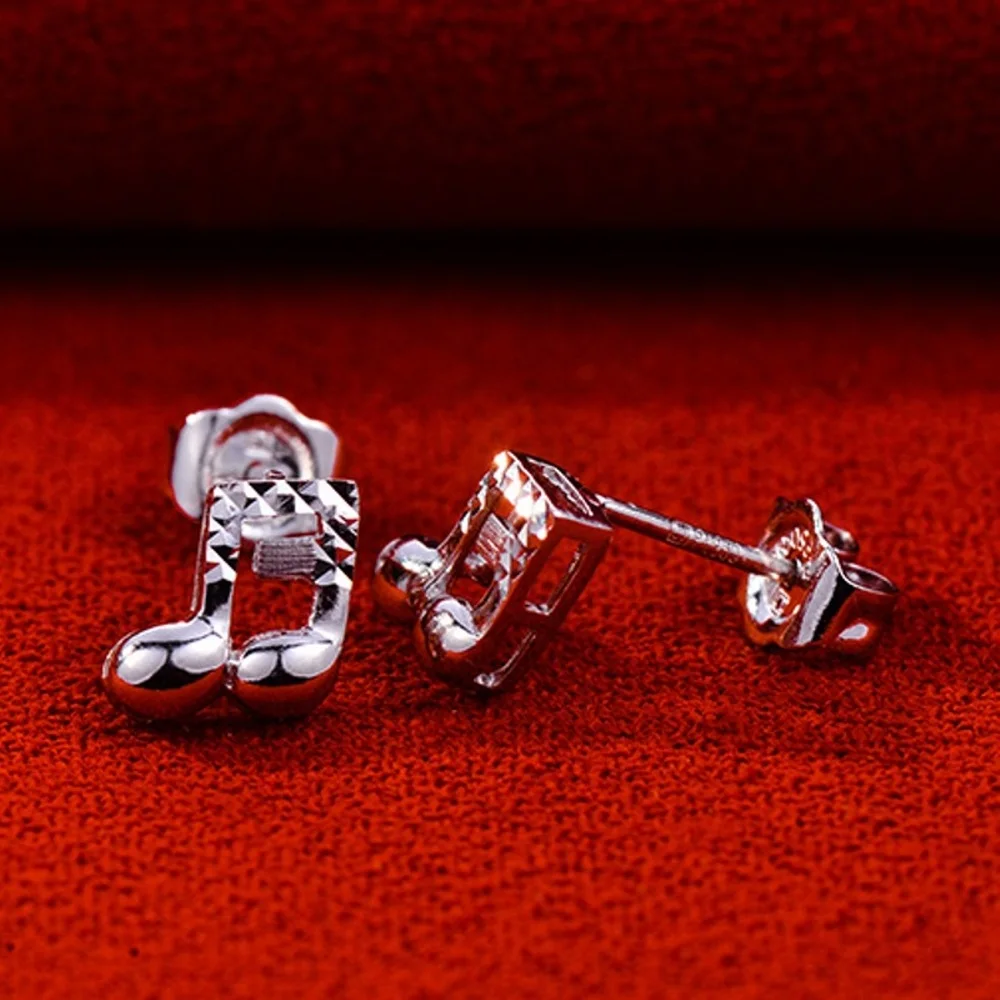 PT950 Real Pure Platinum 950 Stud Men Women Gift Lucky Music Notation Earrings 2.1-2.3g