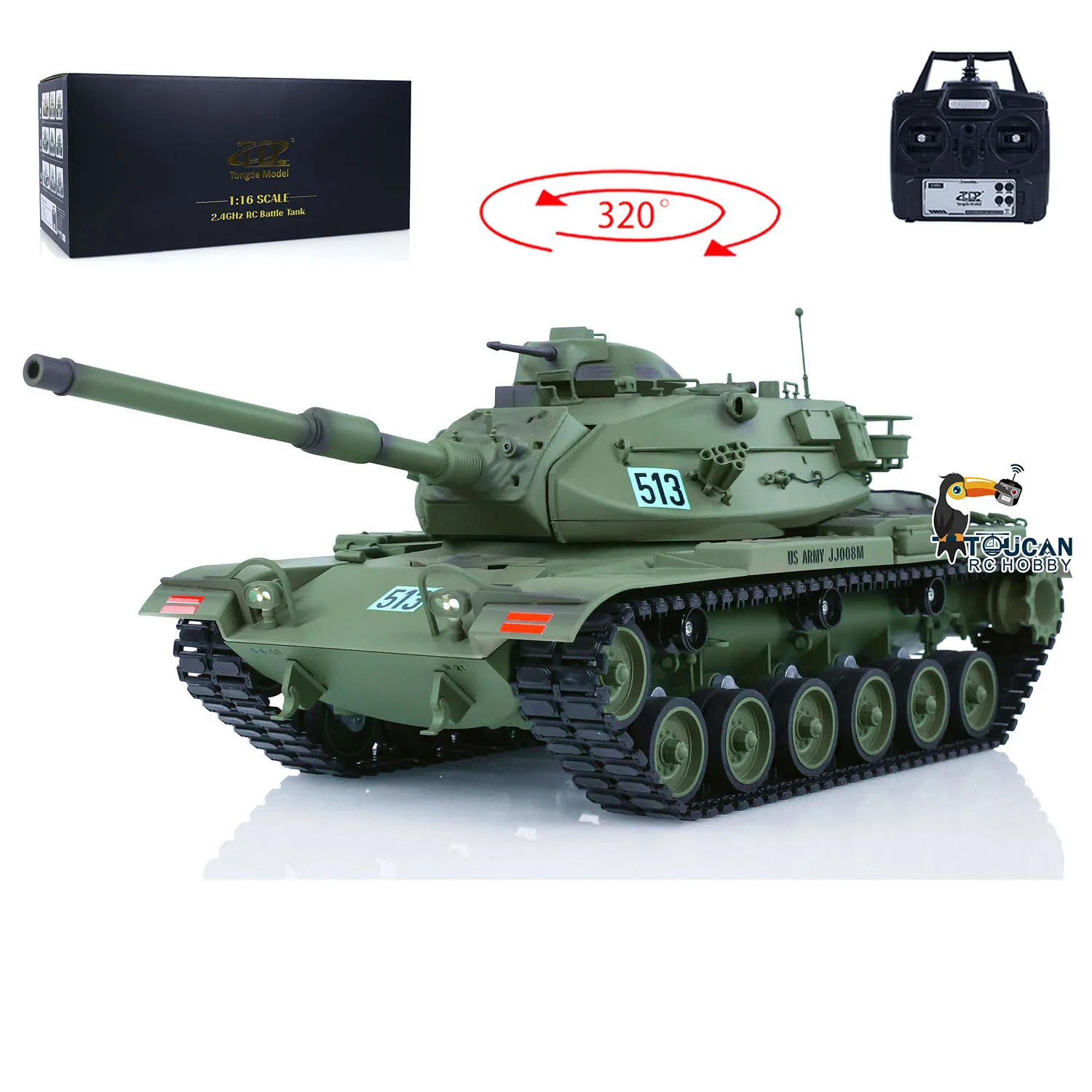 M60A3 USA RC 1/16 Scale RC Tank Remote Control TD Model 320-degree Turret Rotation Battle Tanks Model with Sound Smoke TH23291