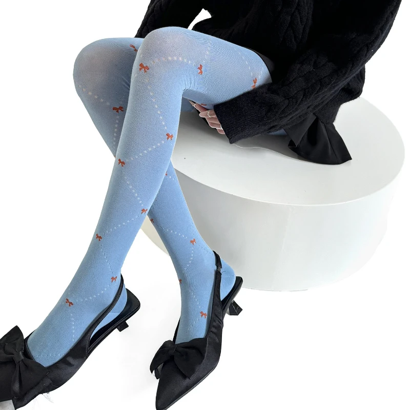 Bow Embroidery Women's Tights Pantyhose Rhombus Lingerie Slim Stockings Female Hosiery Sexy Skinny Body Stocking Tight Pantyhose