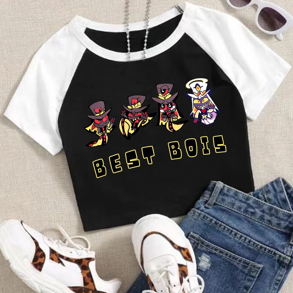 

Hazbin Hotel Sir Pentious Best Bois Crop Tops T-Shirt Girls Fashion Women O-Neck Short Sleeve