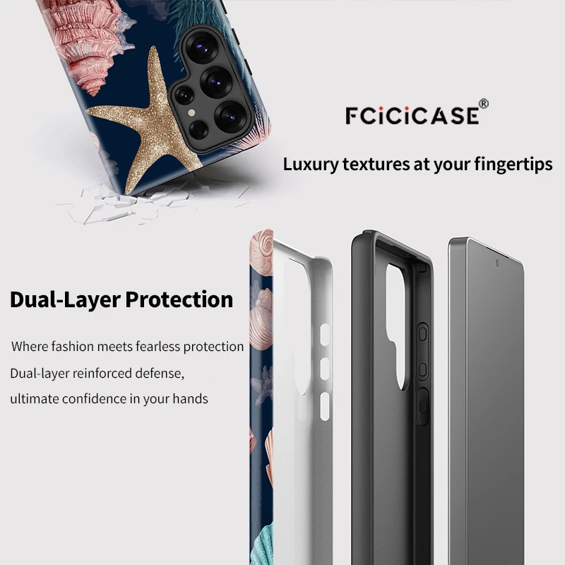 Fcicicase Seestern Conch Shell Muster Hülle für Samsung Galaxy S24 Plus S24+ S25 Ultra S20 FE S23 S 23, luxuriöse stoßfeste Abdeckung