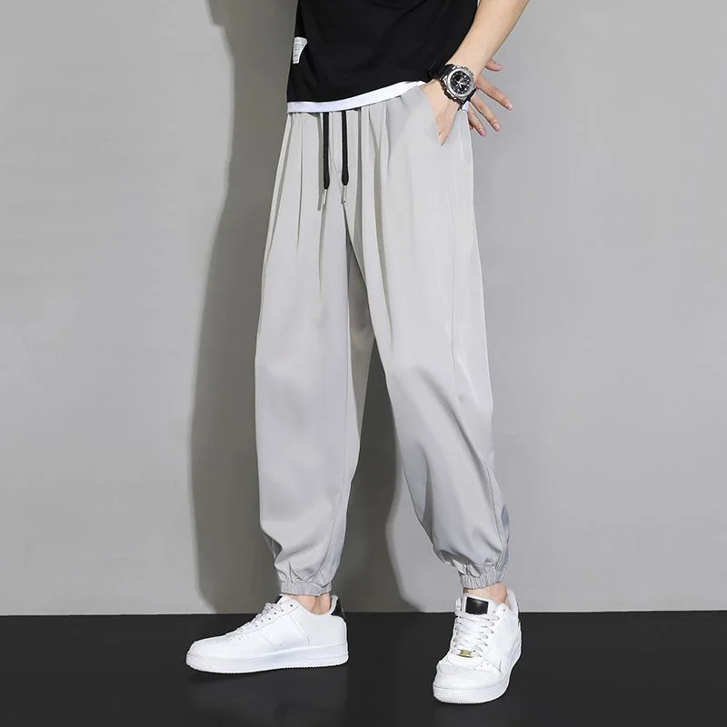 

Summer Men's Ice Silk Casual Pants Ultra-thin Quick Drying Jogger Pants Comfortable Solid Color Elastic Business Loose Trousers