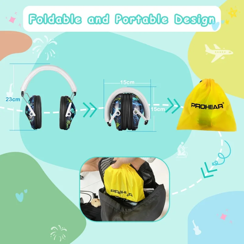 PROHEAR 3 ชิ้นเด็กมืออาชีพความปลอดภัยตัดเสียงรบกวนที่ปิดหูกันหนาวปรับป้องกันหูป้องกันการได้ยินสําหรับออทิสติกเด็กวัยหัดเดิน