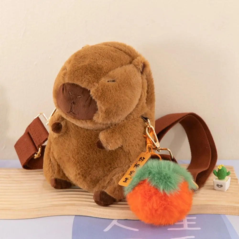 Capivara de pelúcia capivara mochila de pelúcia grande capacidade capivara crossbody saco moda animal dos desenhos animados