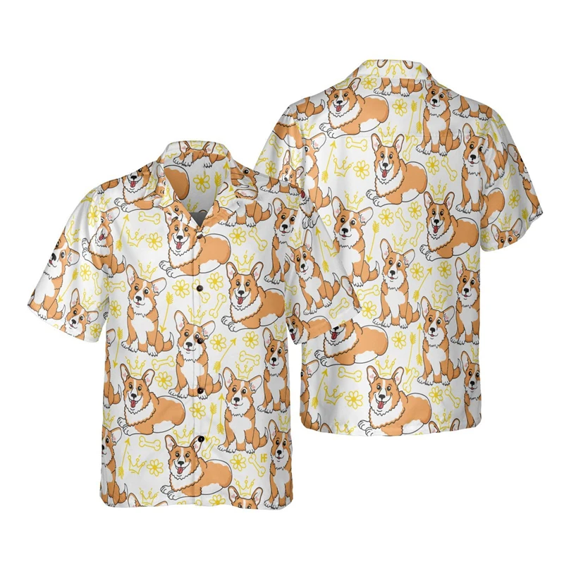 Engraçado animal cão corgi 3d impressão havaiana praia camisas das mulheres dos homens moda casual streetwear camisa de manga curta blusa homem roupas