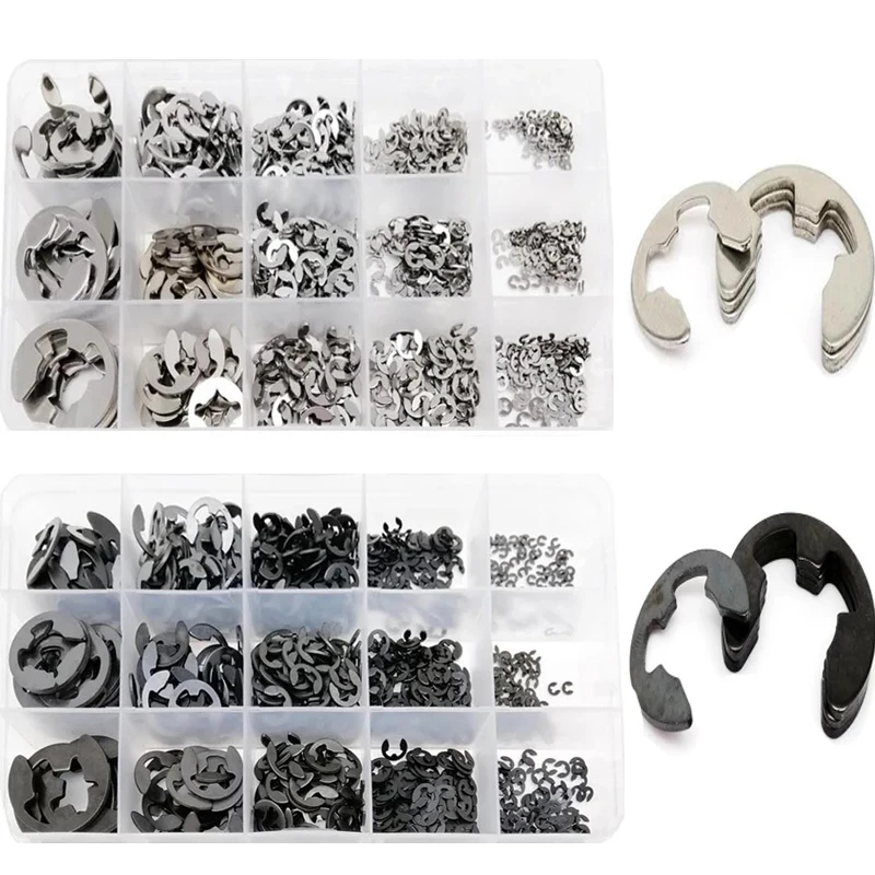 580/1000pcs  Washer M1.2 to M15 Black Carbon or Stainless Steel External Retaining Ring E Clip Snap Circlip Washer for Shaft Kit