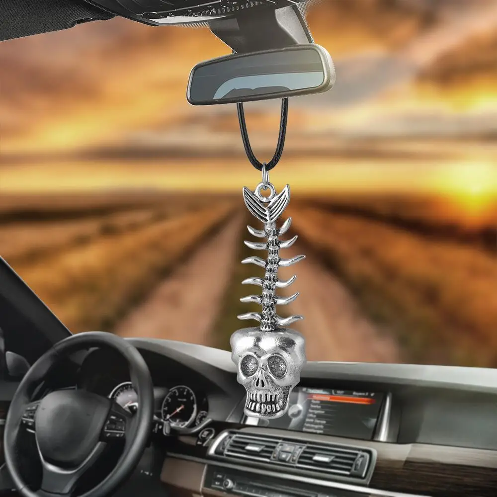 Car Pendant Skull Fish Skeleton fishbone Auto Ornaments Interior Rearview Mirror Decoration Hanging Decor Car Accessories Gifts