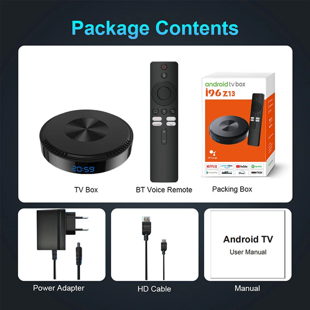 Velec صندوق التلفزيون الذكي مع جهاز التحكم عن بعد الصوتي Android 14 2 + 16 GB معالج رباعي النواة لمشغل الوسائط الترفيهي المنزلي NETFLIX Youtube