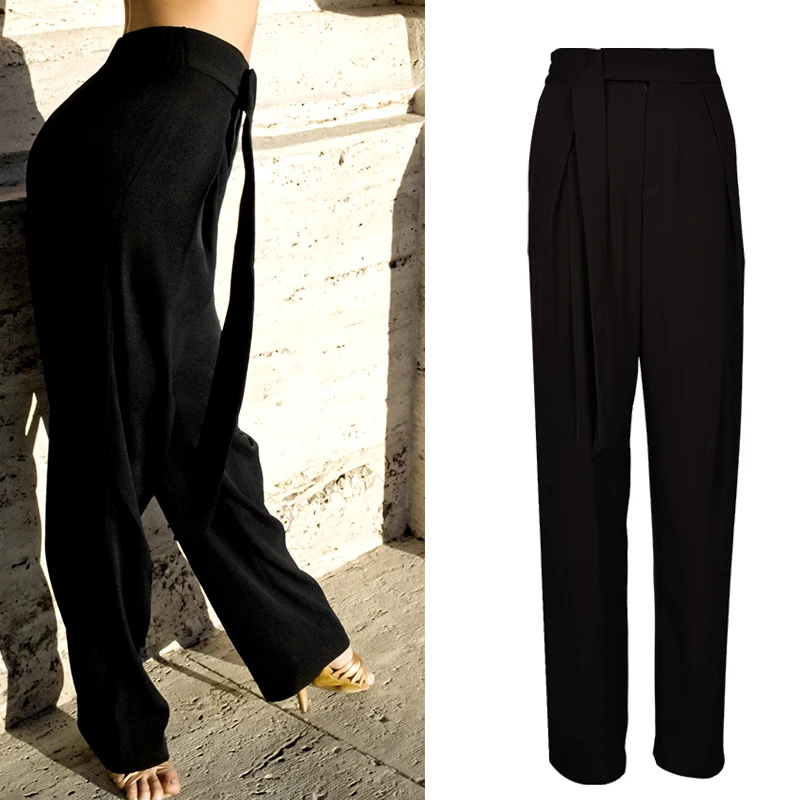 2025 New Latin Dance Pants For Women Drifting High Waisted Training Pants Chacha Rumba Tango Dress Adult Latin Pants DQS21560