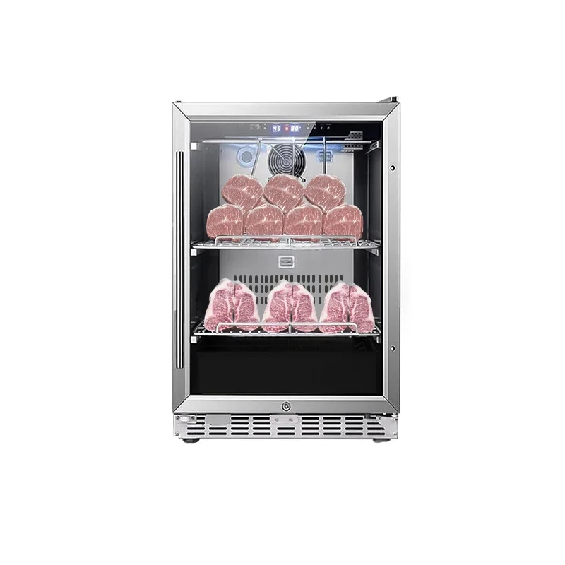 Mini secador de carne portátil, agitador de queijo, porta de vidro comercial, geladeira com armário de envelhecimento para servir bife envelhecido, geladeira de carne