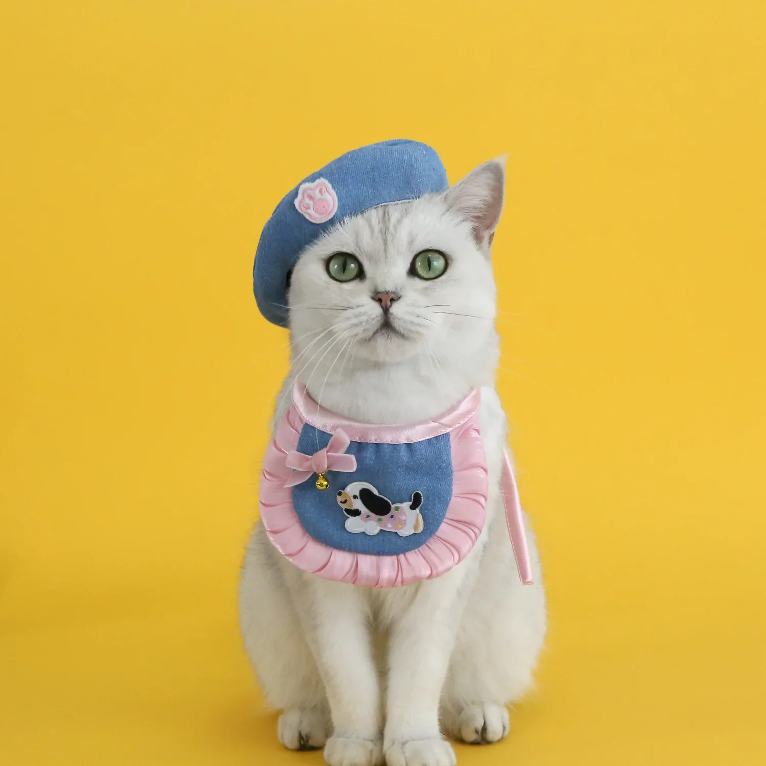 

Pet Lace Bib Embroidered Bow Denim Beret Cat Dog Scarf Headband Cat Hat Kitten Accessories Pet Products Suit Для Кошек