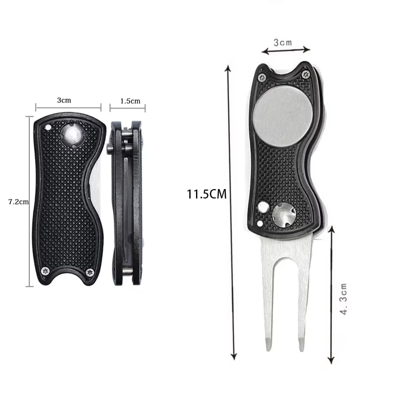 1PC Foldable Metal Golf Turf Repair Tool With Magnetic Ball Marker And Pop-Up Button For Golf Green Fork Golf Tool