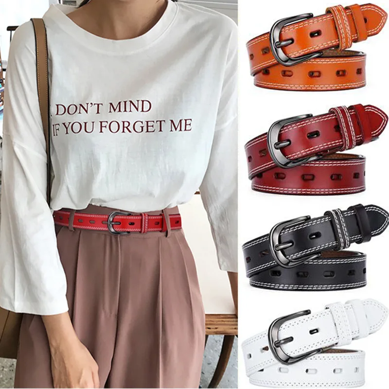 

Ladies Leather Hollow Belt Fashion Vintage Pin Buckle Belt Korean Ladies Wide Pants Women Belts Wholesale