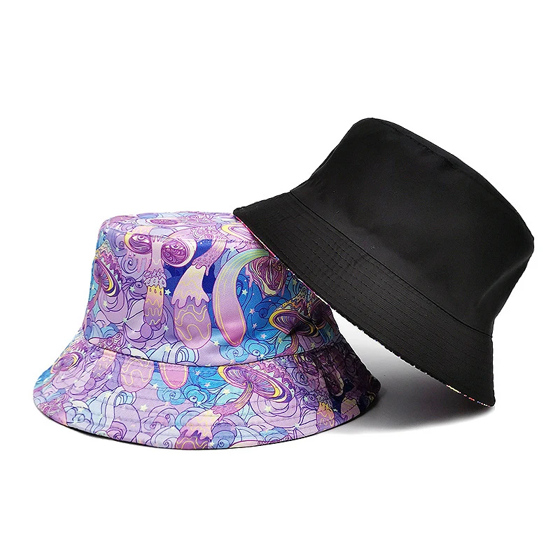 Top Mushroom Printing Bucket Hat Cartoon Fisherman Hats Female Men Double-sided Reversible Panama Sunscreen Sun Bob Caps Gorra