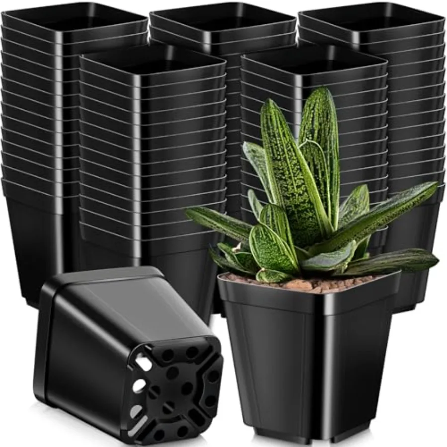 

250 шт. квадратных горшков для рассады 4 дюйма с дренажными отверстиями, из полипропилена, для сада, улицы и дома