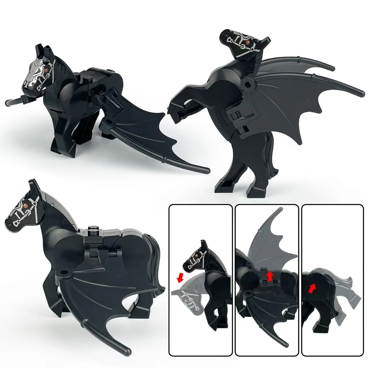 2Pcs/Set Magic Scene Blacks White Warhorse Horse Pegasus Winas Building Parts Model Sets Bricks for Children Kids Kits