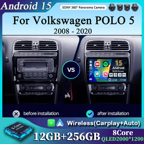 For Volkswagen POLO 5 2008 - 2020 Android 15 12+256GB Car Radio Carplay Auto Multimedia Stereo Video Player GPS Navigation