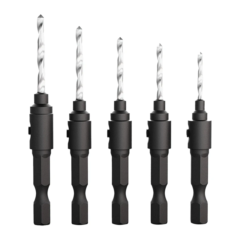 

5Piece Hexagon Screw Hardware Tools Countersink Drill Countersink Drill Awl Drill Hole Reaming Black&Silver