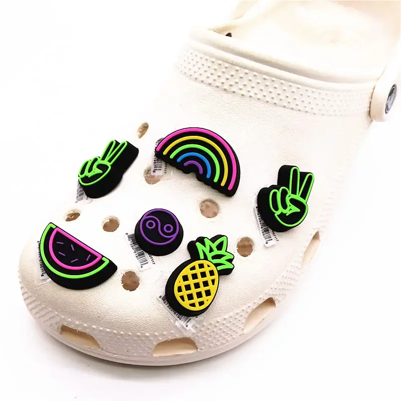 1 Pcs Original Neon Style Shoe Charms Accessories Colorful Rainbow Watermelon Pineapple Tai Chi Shaped Sandal Buckle Decorations