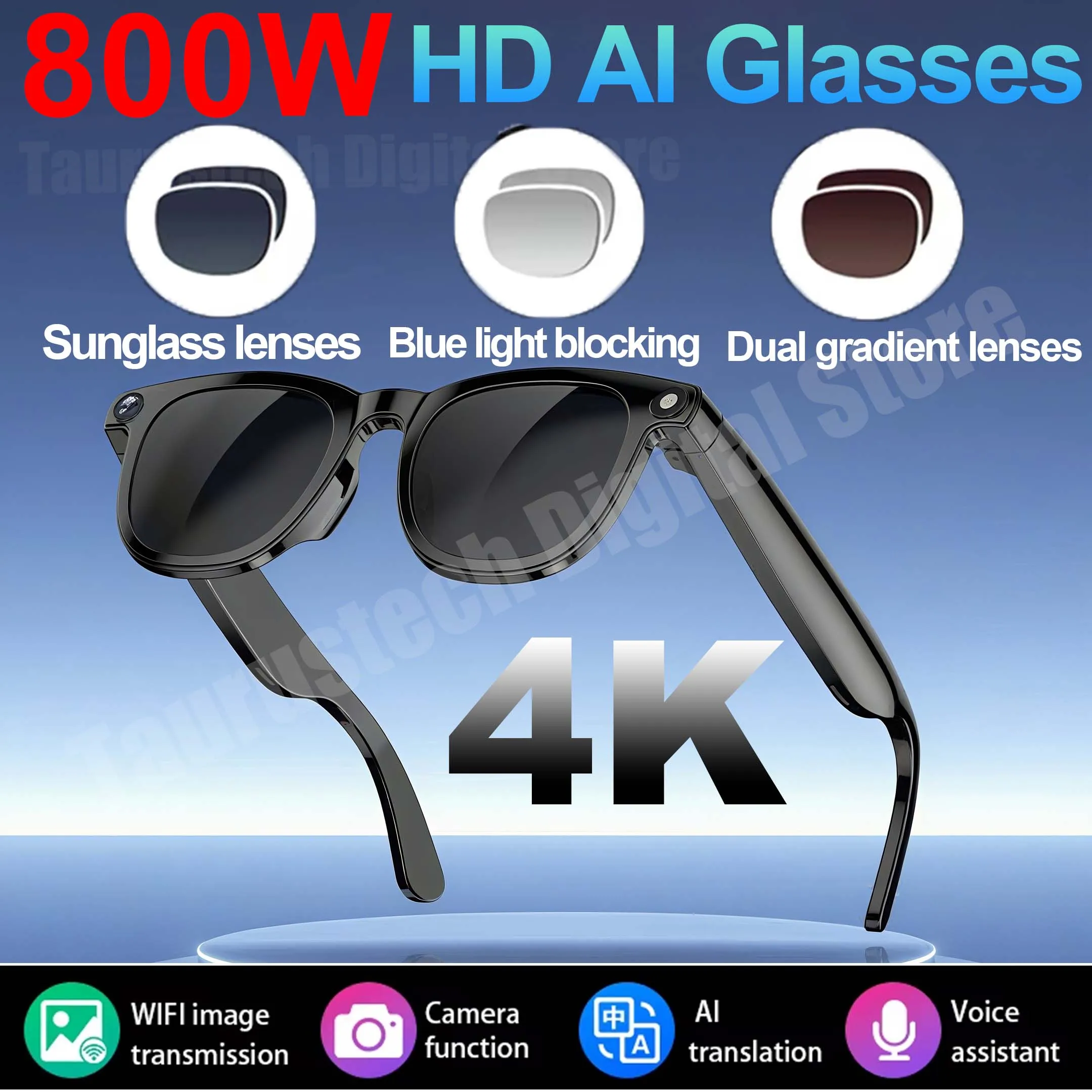 4K 800 بكسل HD AI النظارات الذكية الدردشة GPT 100MP كاميرا بلوتوث دعوة 260Mah بطارية صوت مساعد التحكم النظارات الذكية 2025