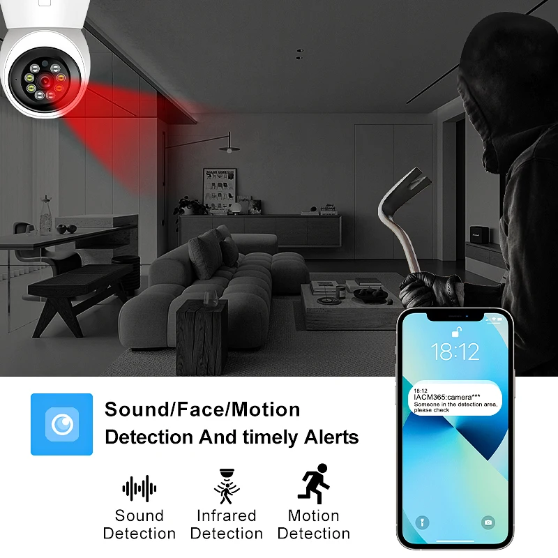 كاميرا ذكية قابلة للدوران 2K، مراقبة واي فاي قابلة للتحكم في اتجاهين، تتبع تلقائي للصوت، شاشة رؤية ليلية ملونة، كاميرا داخلية #3